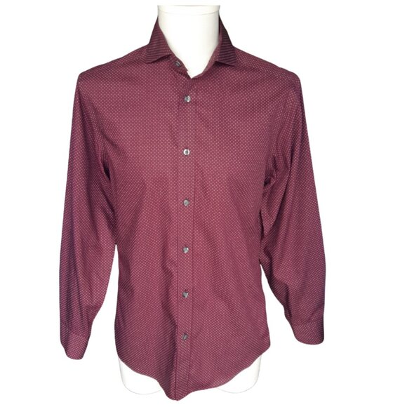 Black Brown 1826 SZ M Slim Fit Burgundy Men's Button Up Egyptian Cotton Shirt - Picture 1 of 13